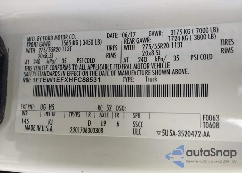 2017 Ford F-150 King Ranch из США, поврежденный, VIN 1FTEW1EFXHFC88531